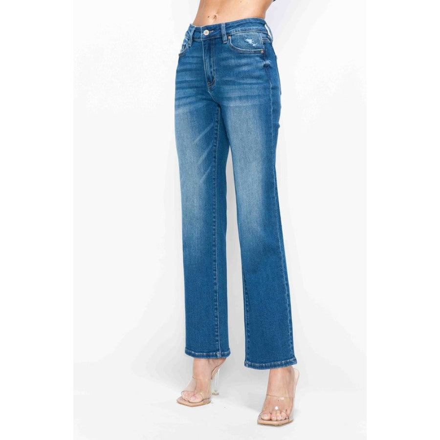 bytos Full Size Cat’s Whiskers High Rise Straight Jeans Apparel and Accessories