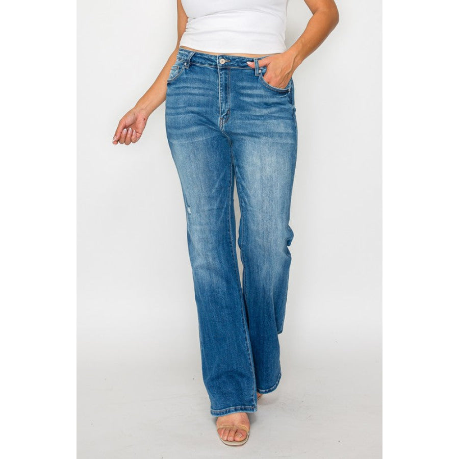 bytos Full Size Distressed High Rise Jeans with Pockets Apparel and Accessories