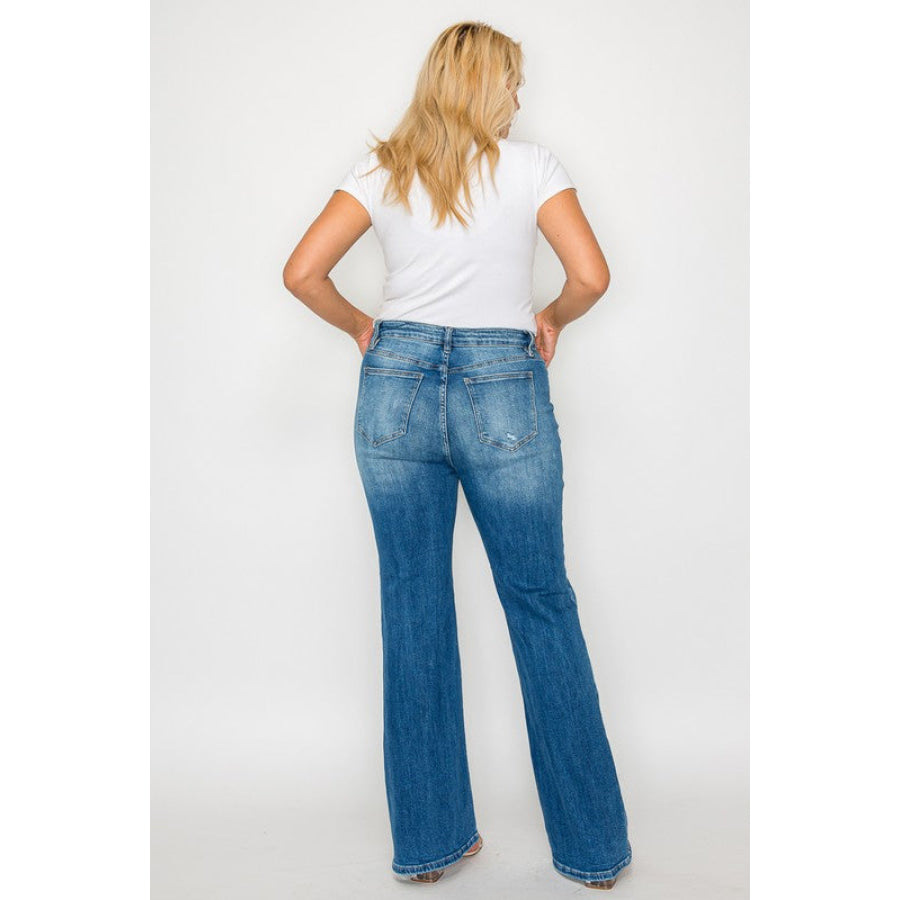 bytos Full Size Distressed High Rise Jeans with Pockets Apparel and Accessories