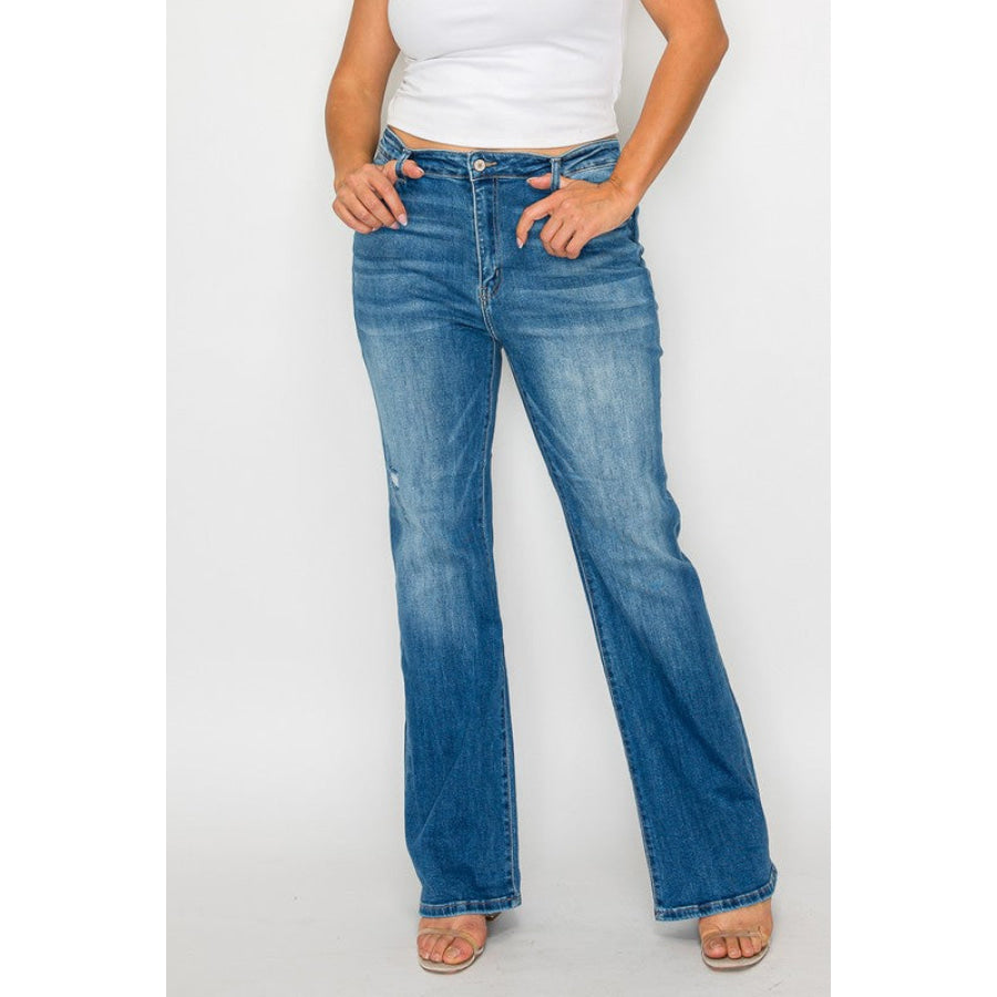 bytos Full Size Distressed High Rise Jeans with Pockets Apparel and Accessories