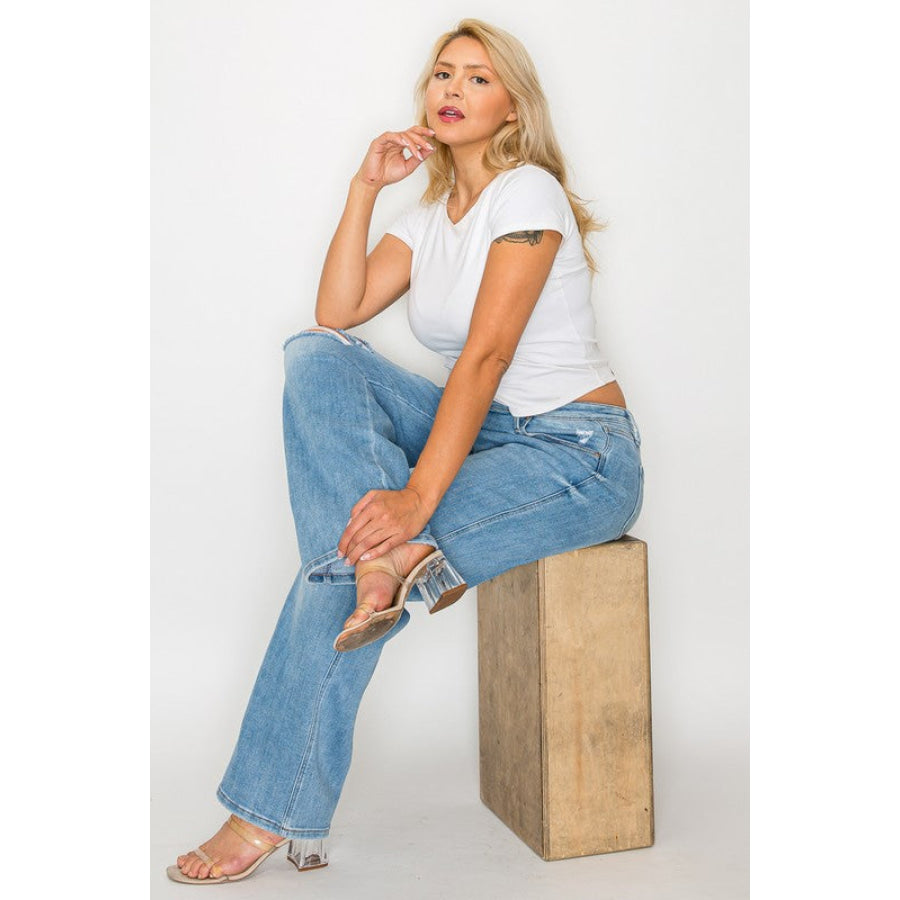 bytos Full Size Distressed High Rise Straight Jeans Apparel and Accessories