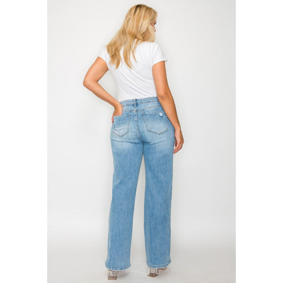 bytos Full Size Distressed High Rise Straight Jeans Apparel and Accessories