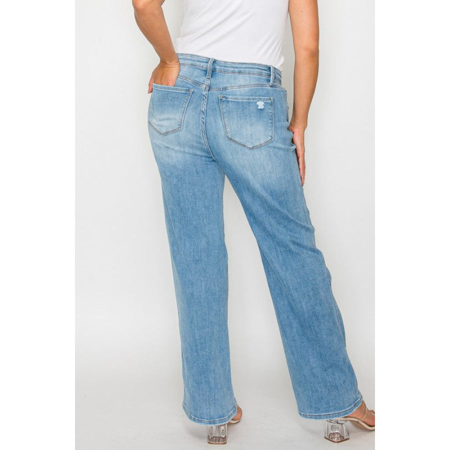 bytos Full Size Distressed High Rise Straight Jeans Apparel and Accessories