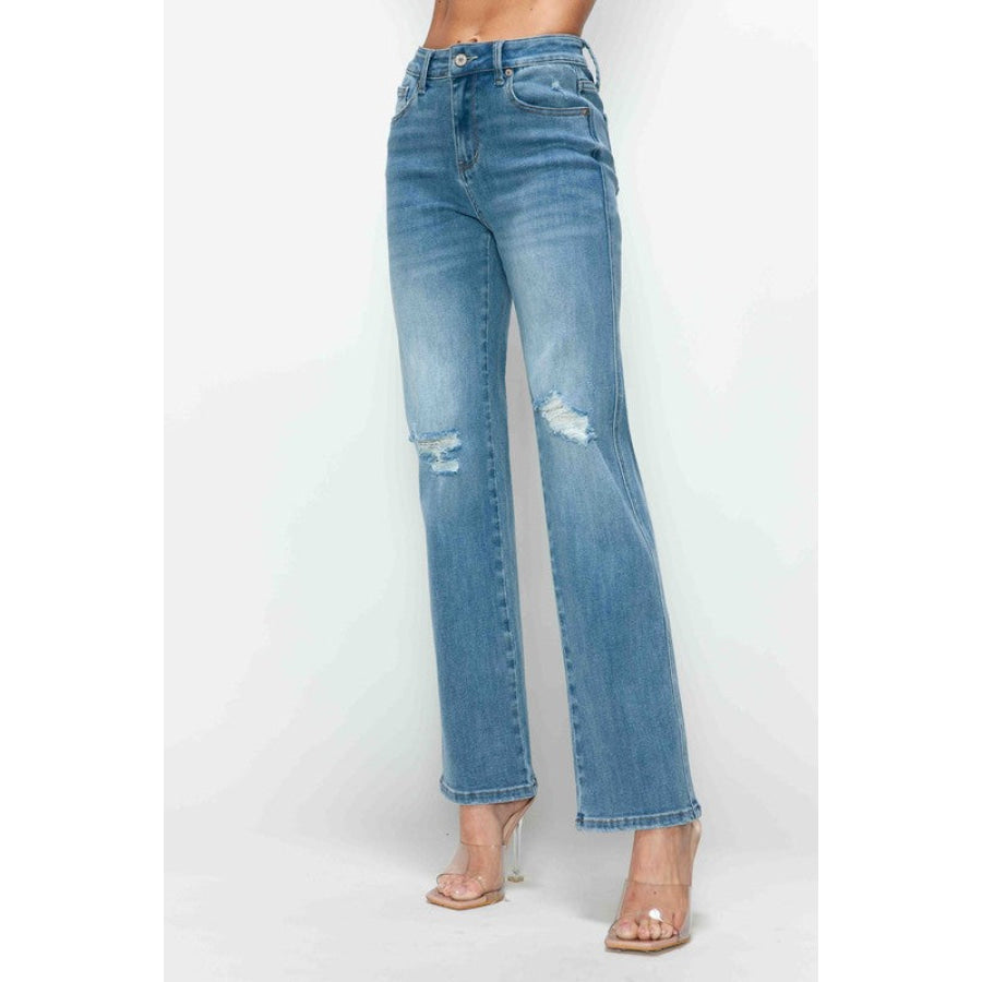 bytos Full Size Distressed High Rise Straight Jeans Apparel and Accessories