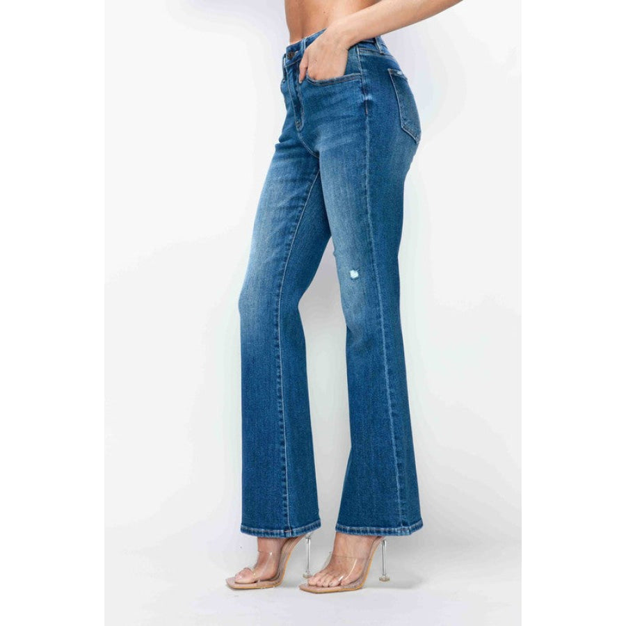 bytos Full Size High Rise Bootcut Jeans with Pockets Apparel and Accessories