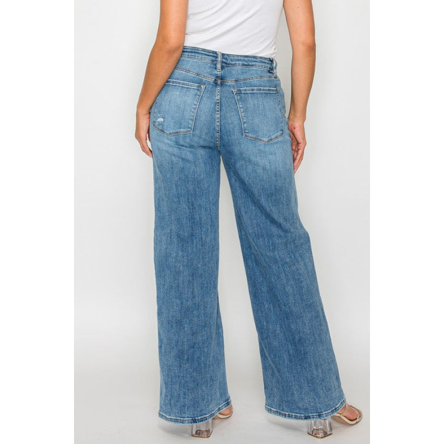 bytos Full Size High Rise Wide Leg Jeans with Pockets Apparel and Accessories