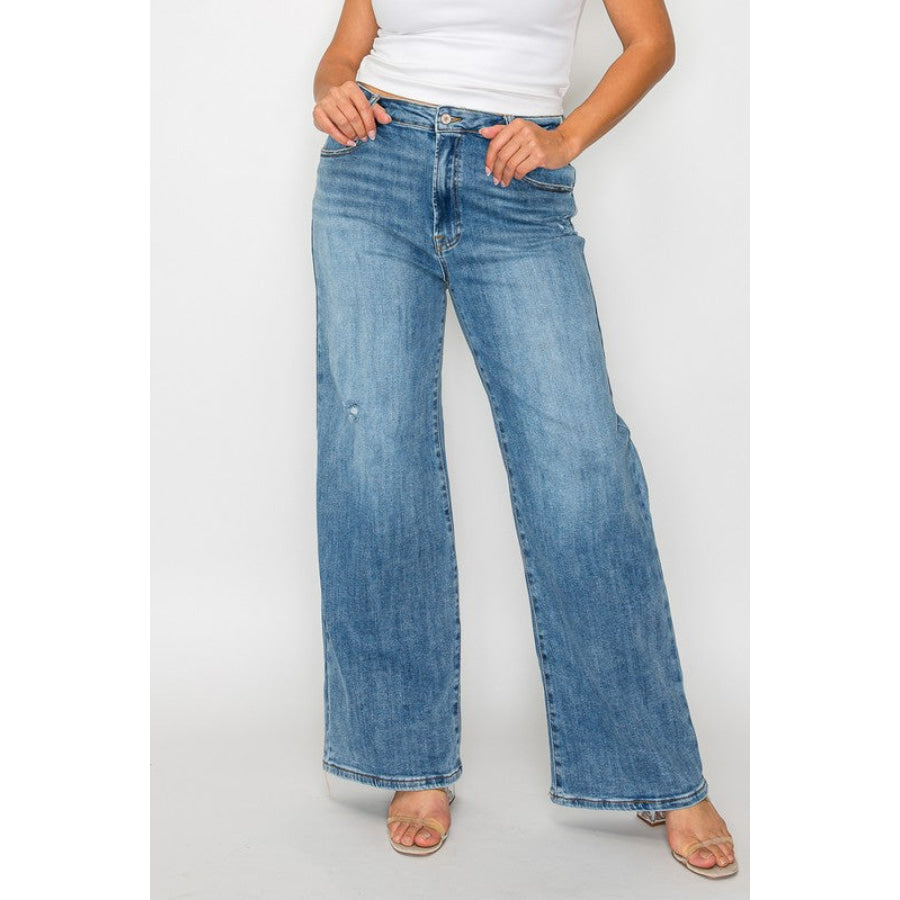 bytos Full Size High Rise Wide Leg Jeans with Pockets Apparel and Accessories