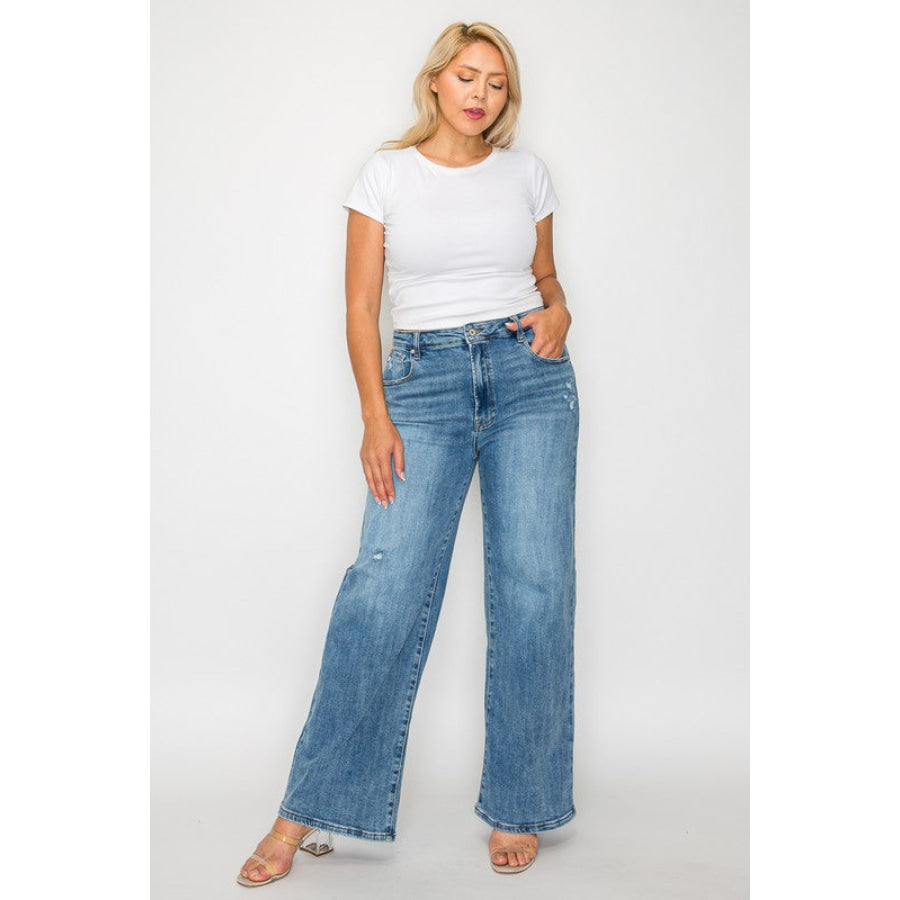 bytos Full Size High Rise Wide Leg Jeans with Pockets Apparel and Accessories