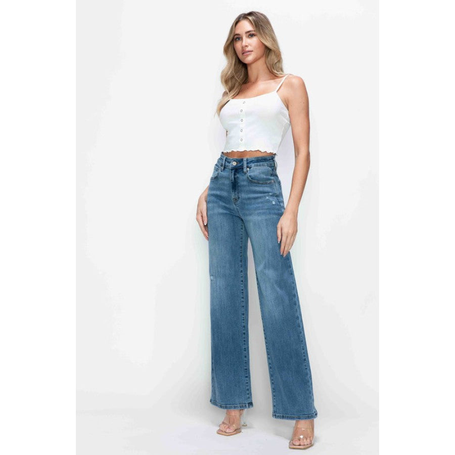 bytos Full Size High Rise Wide Leg Jeans with Pockets Apparel and Accessories