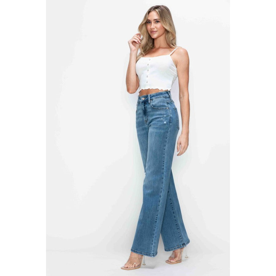 bytos Full Size High Rise Wide Leg Jeans with Pockets Apparel and Accessories