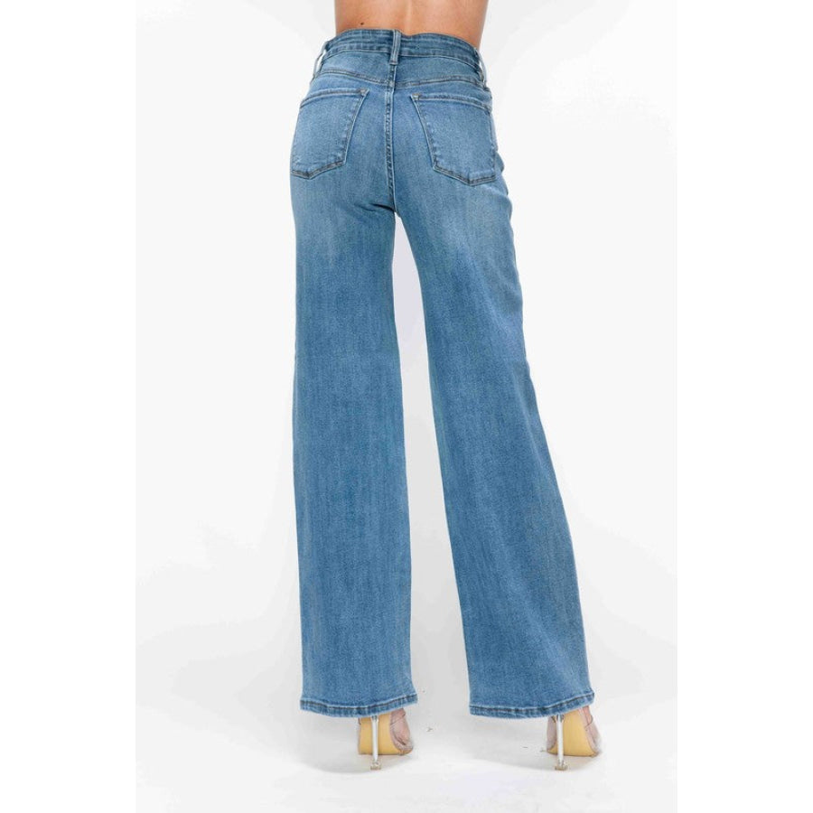 bytos Full Size High Rise Wide Leg Jeans with Pockets Apparel and Accessories