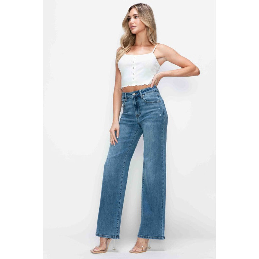 bytos Full Size High Rise Wide Leg Jeans with Pockets Apparel and Accessories