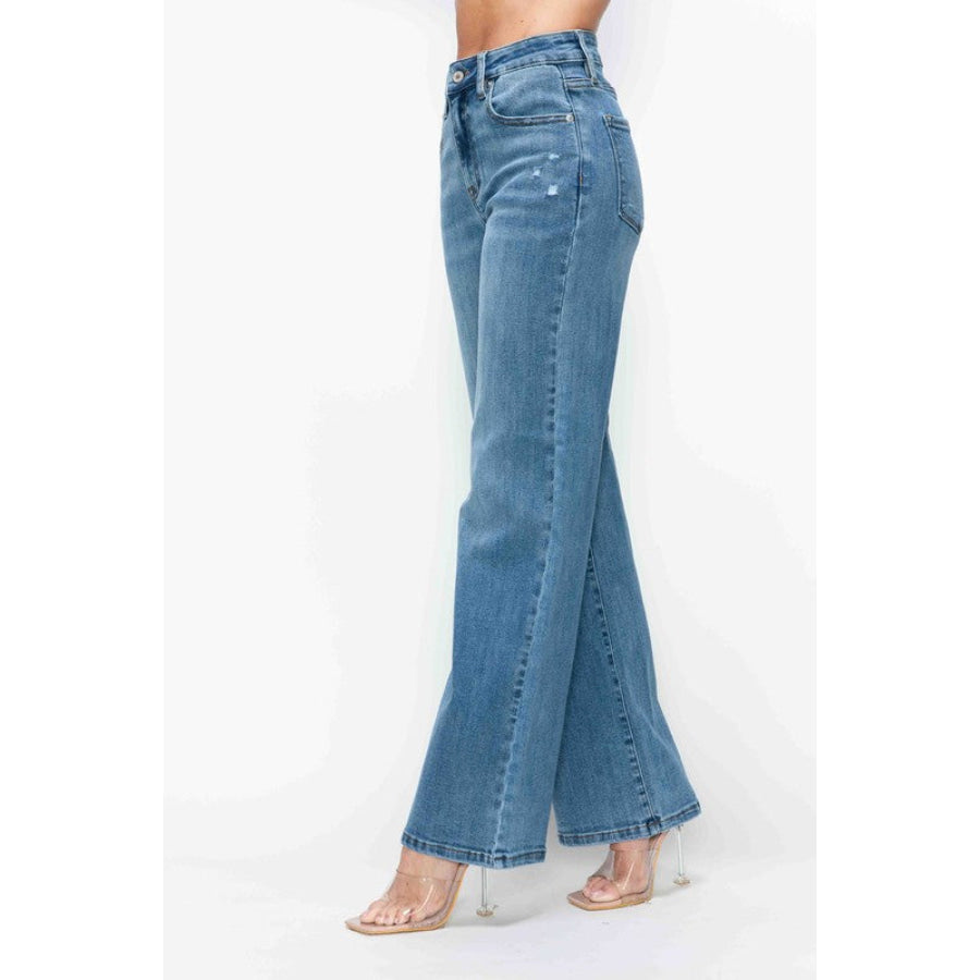 bytos Full Size High Rise Wide Leg Jeans with Pockets Apparel and Accessories