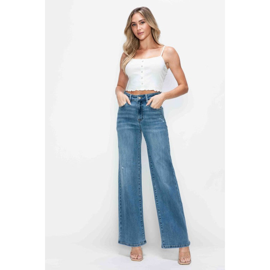 bytos Full Size High Rise Wide Leg Jeans with Pockets Apparel and Accessories