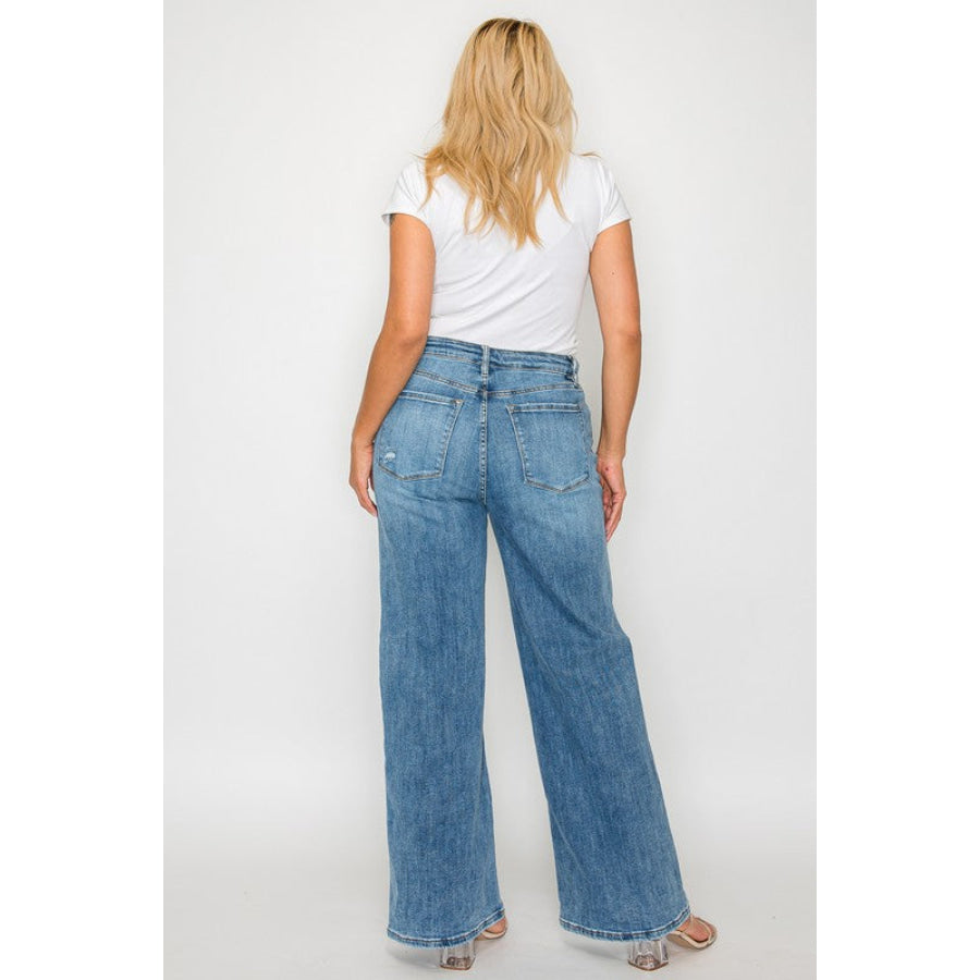 bytos Full Size High Rise Wide Leg Jeans with Pockets Apparel and Accessories