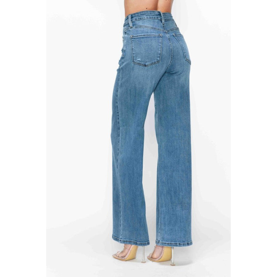 bytos Full Size High Rise Wide Leg Jeans with Pockets Apparel and Accessories