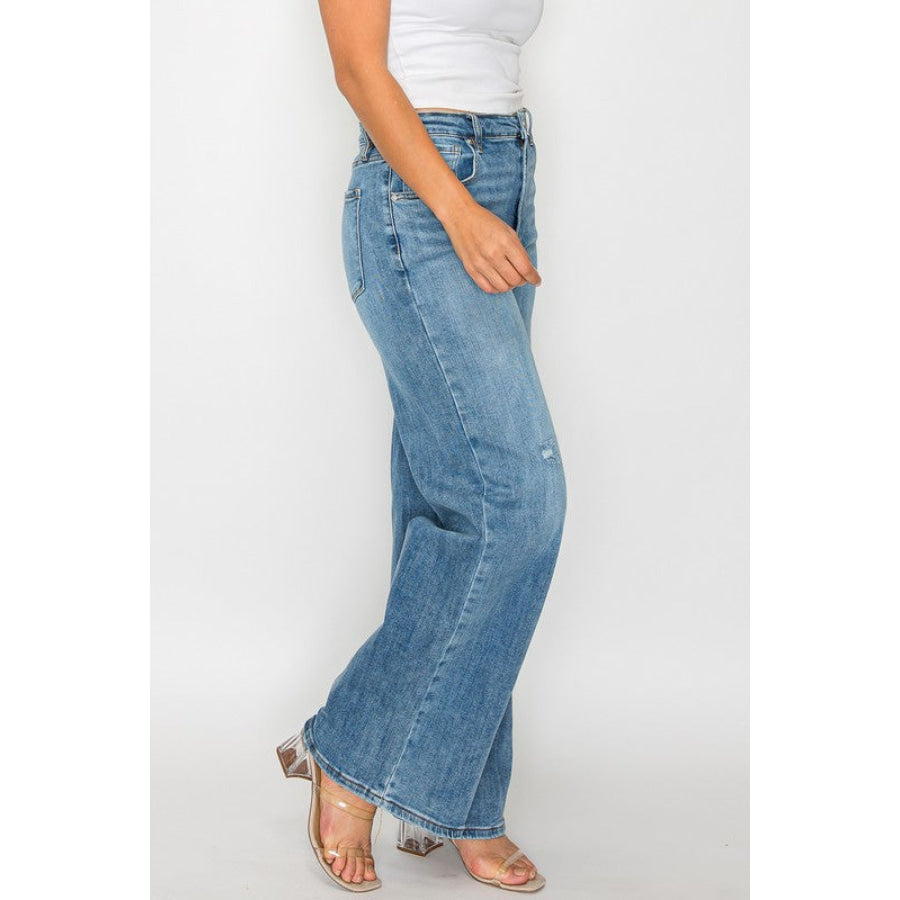 bytos Full Size High Rise Wide Leg Jeans with Pockets Apparel and Accessories