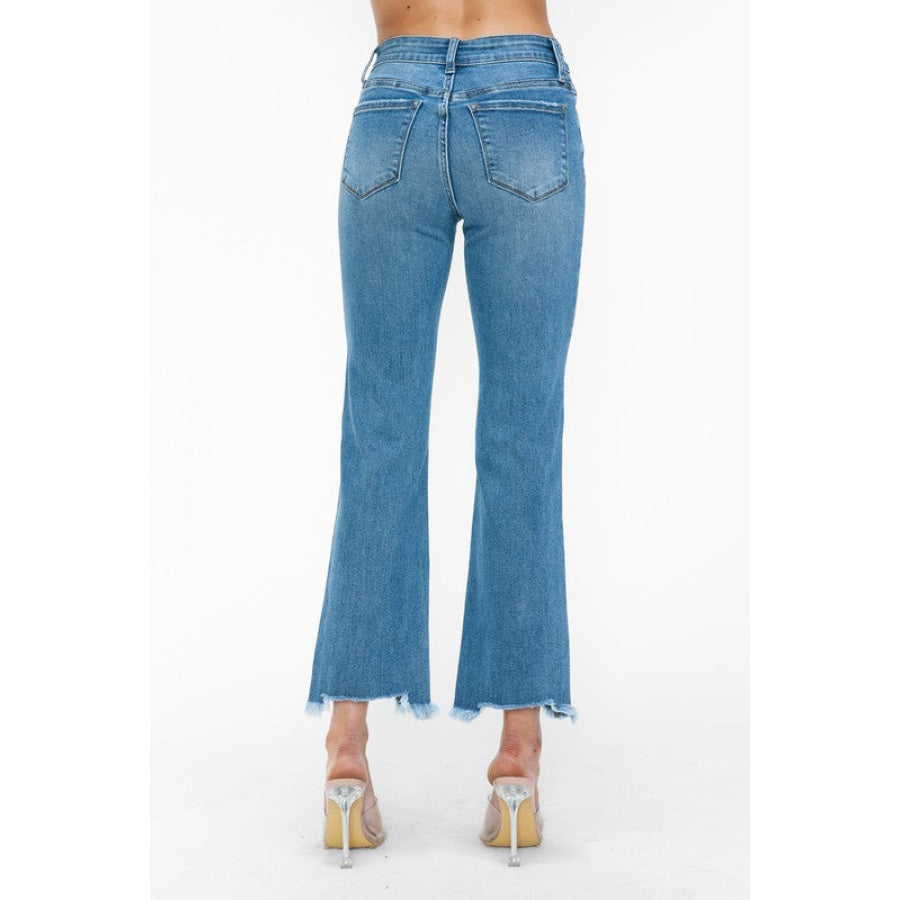 bytos Raw Hem Distressed Mid Rise Crop Jeans Apparel and Accessories