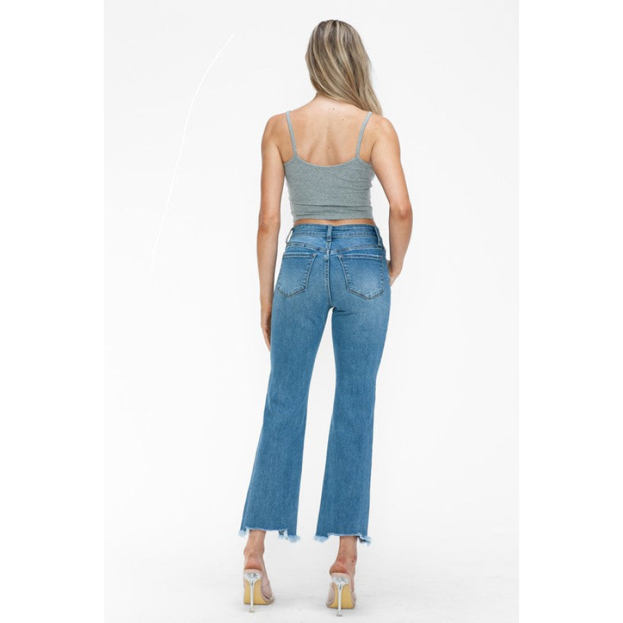 bytos Raw Hem Distressed Mid Rise Crop Jeans Apparel and Accessories