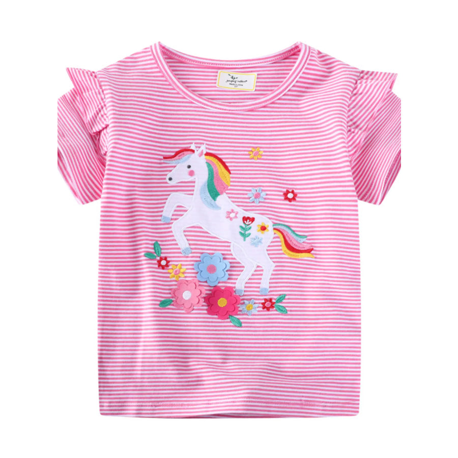 C=Children’s Unicorn Ruffle Sleeve Striped T-Shirt Pink / 2T Apparel and Accessories