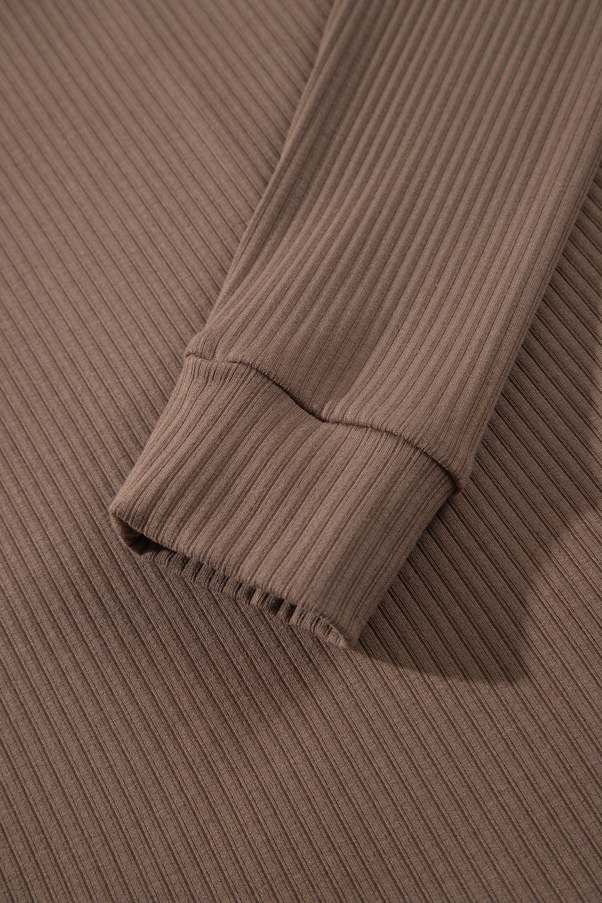 Dark Khaki V Neck Ribbed Stitched Detail Long Sleeve Top