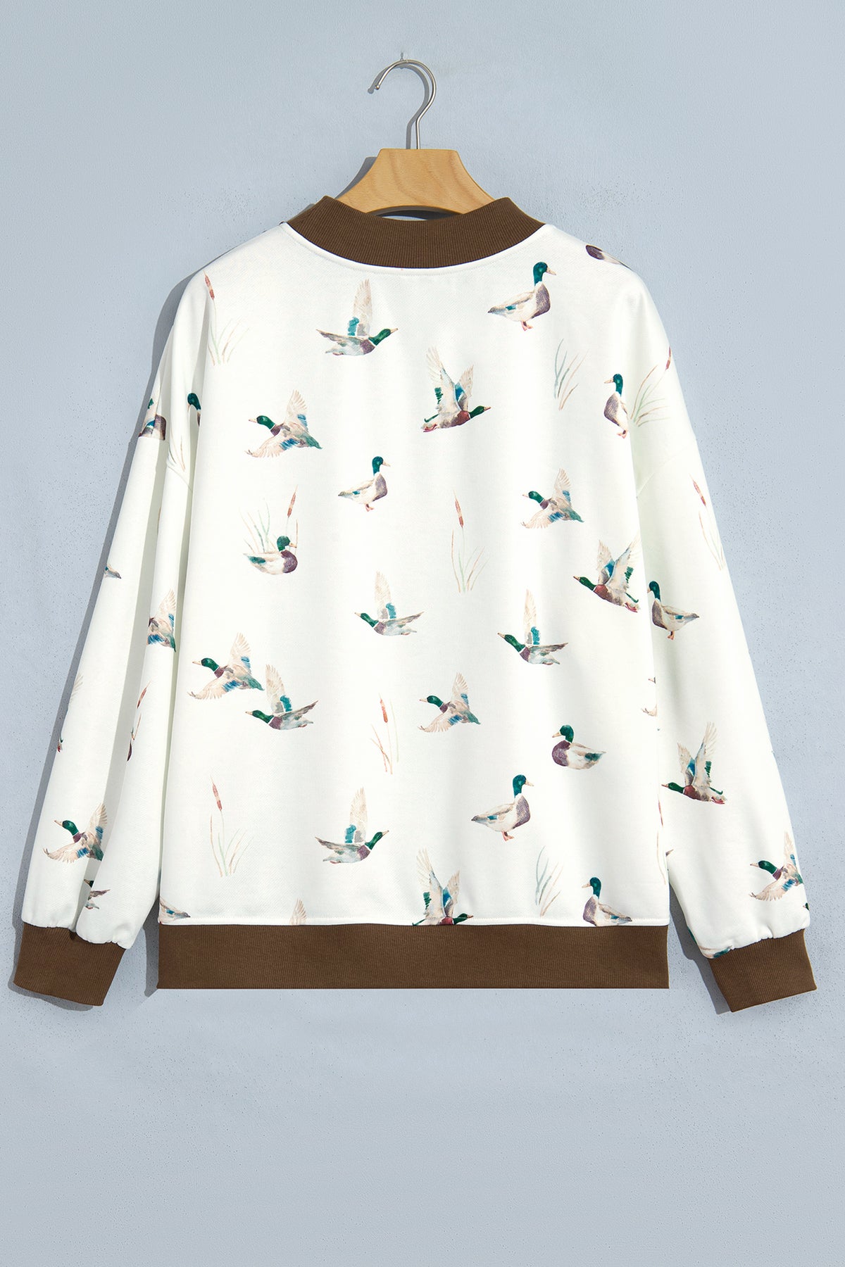 Beige Western Mallard Letter Print Baggy Pullover Sweatshirt