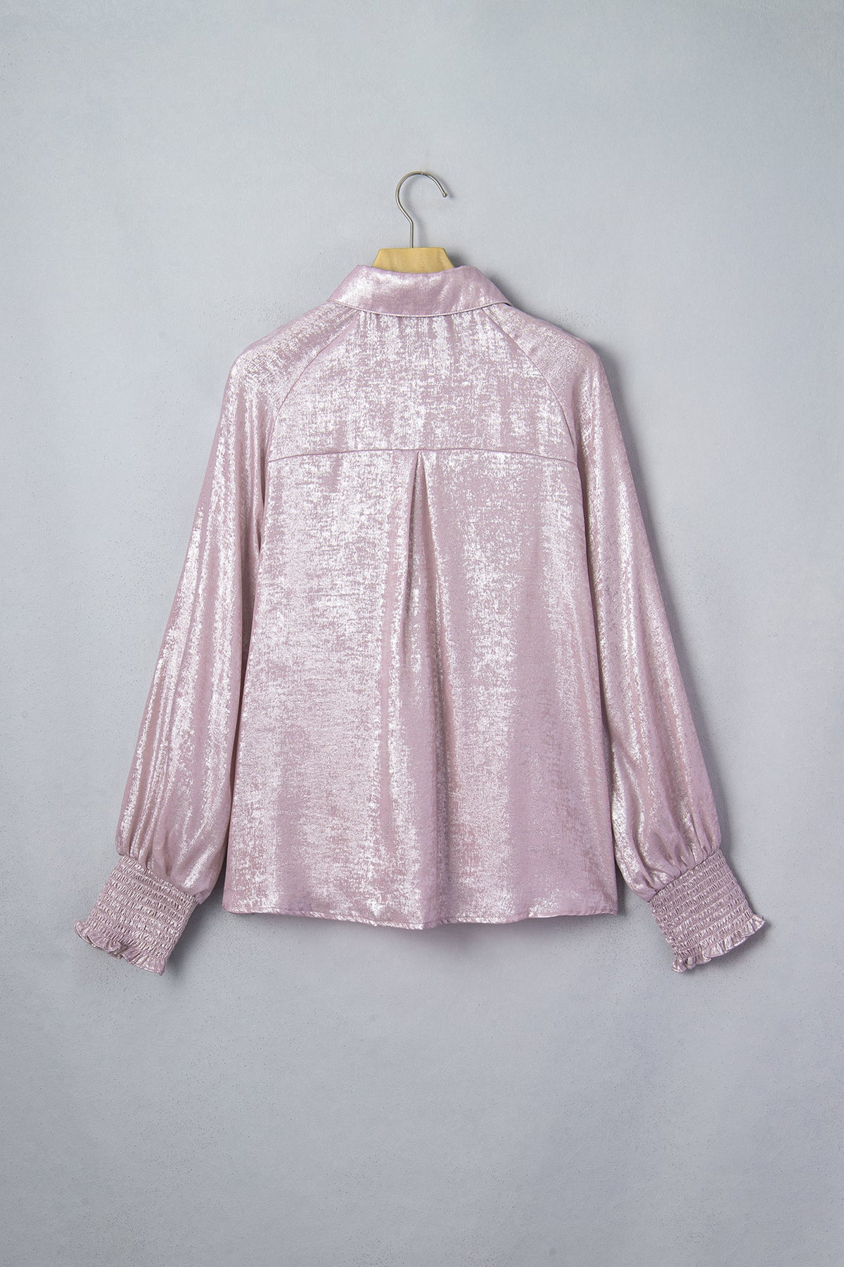 Delicacy Long Sleeve Button Front Ruffle Cuffs Back Paneling Shirt