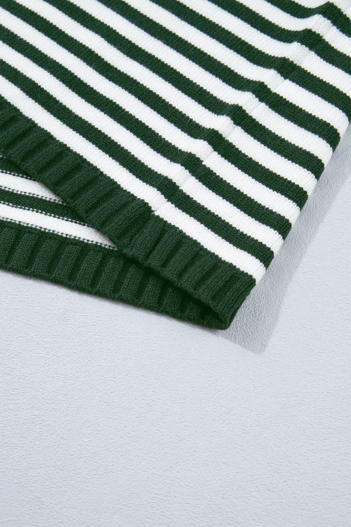 Green Stripe Striped Button Placket Drop Shoulder Long Sleeve Sweater