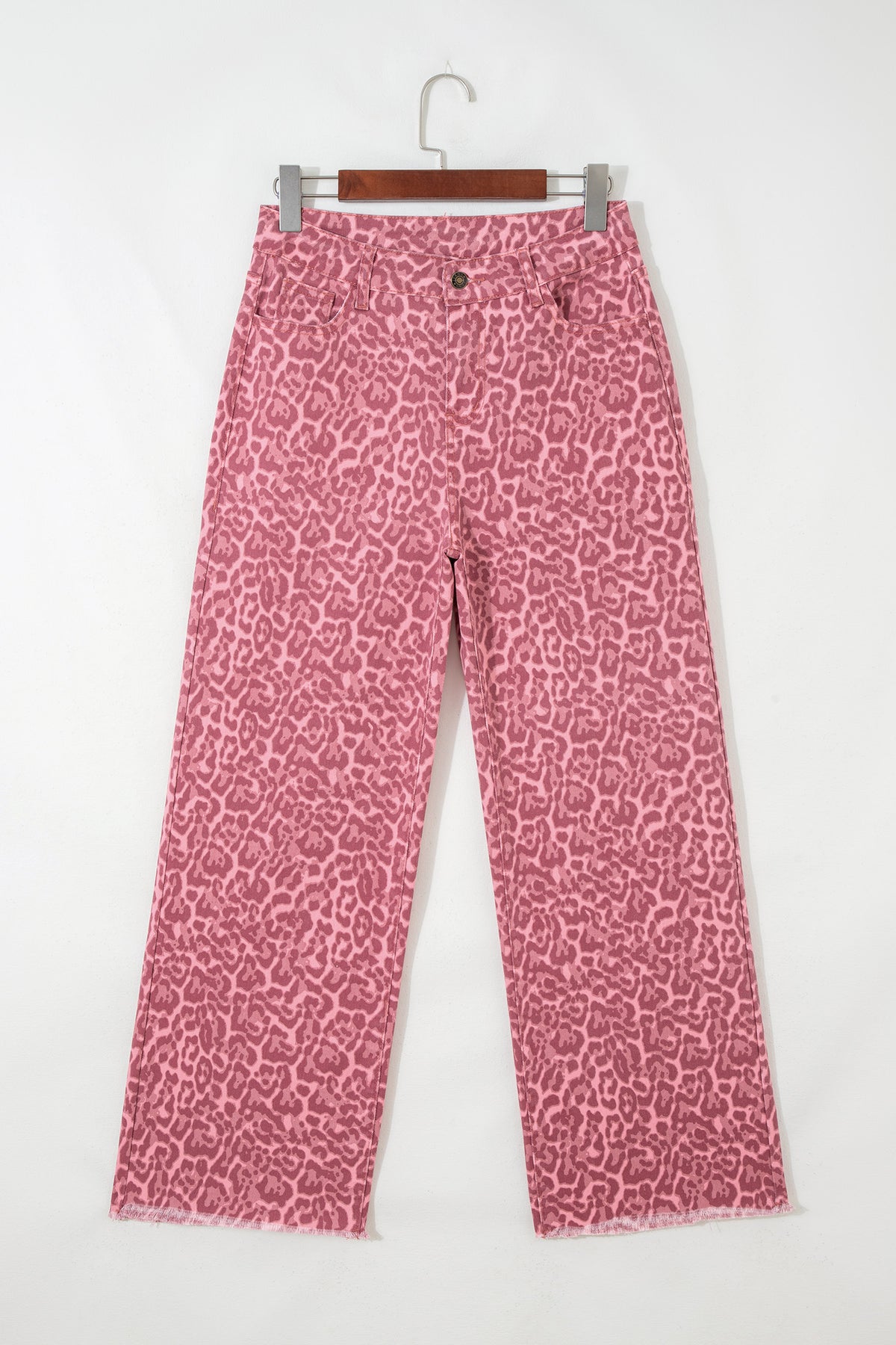 Gray Leopard Frayed Edge Wide Leg High Waist Jeans