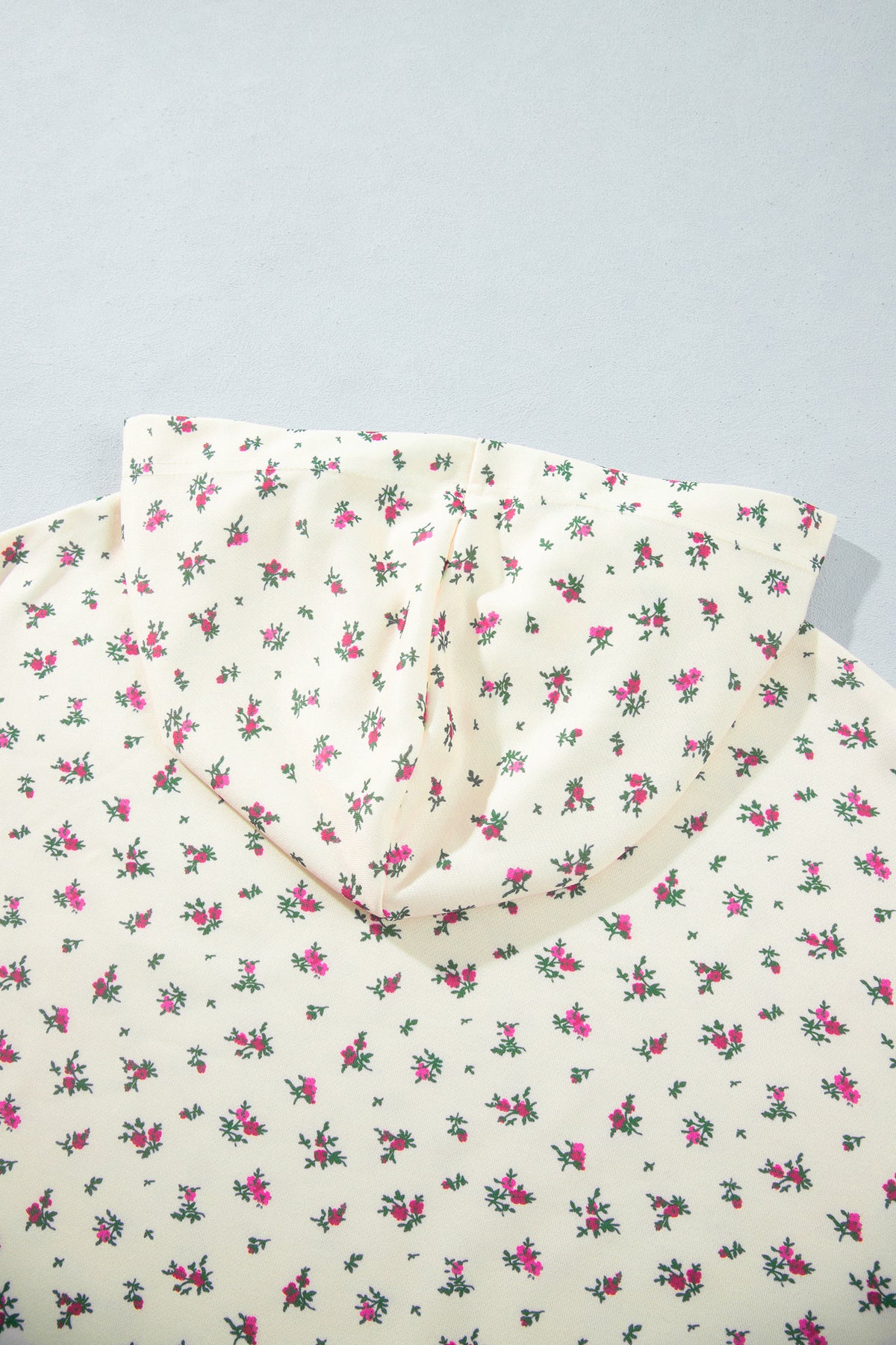 Beige Floral Print Hooded Long Sleeve Plus Size Set