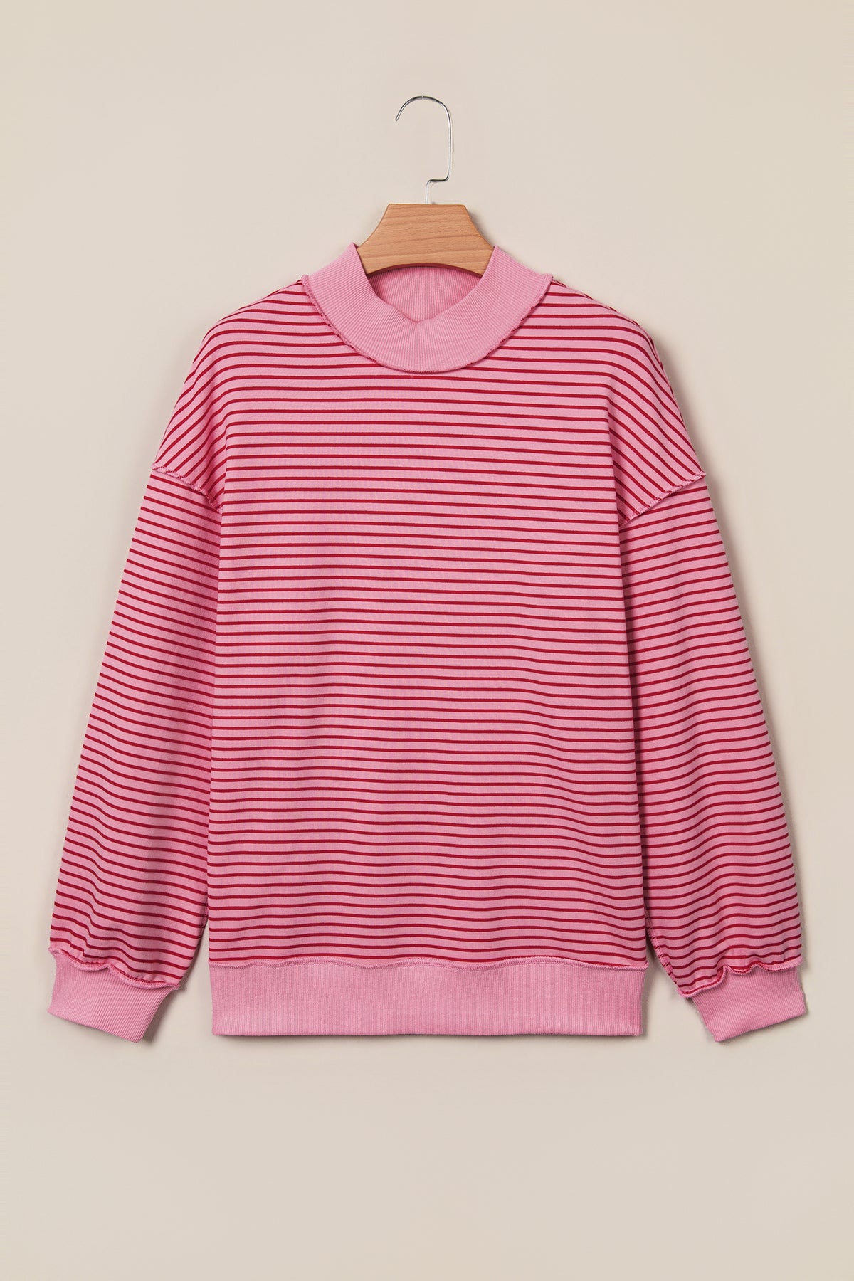 Green Stripe Ribbed Color Block Mock Neck Oversized Sweatshirt