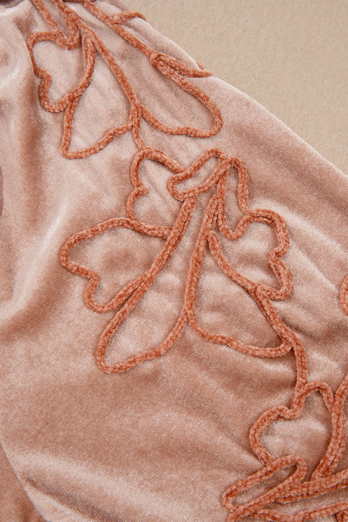 Light French Beige Embroidered Sleeve Velvet Mini Shift Dress
