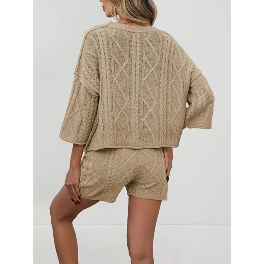 Cable Knit 3/4 Sleeve Sweater and Shorts Set Apparel and Accessories