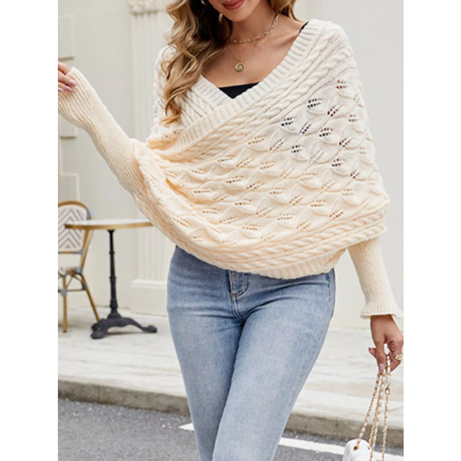 Cable Knit Batwing Sleeve Sweater Apricot / One Size Apparel and Accessories