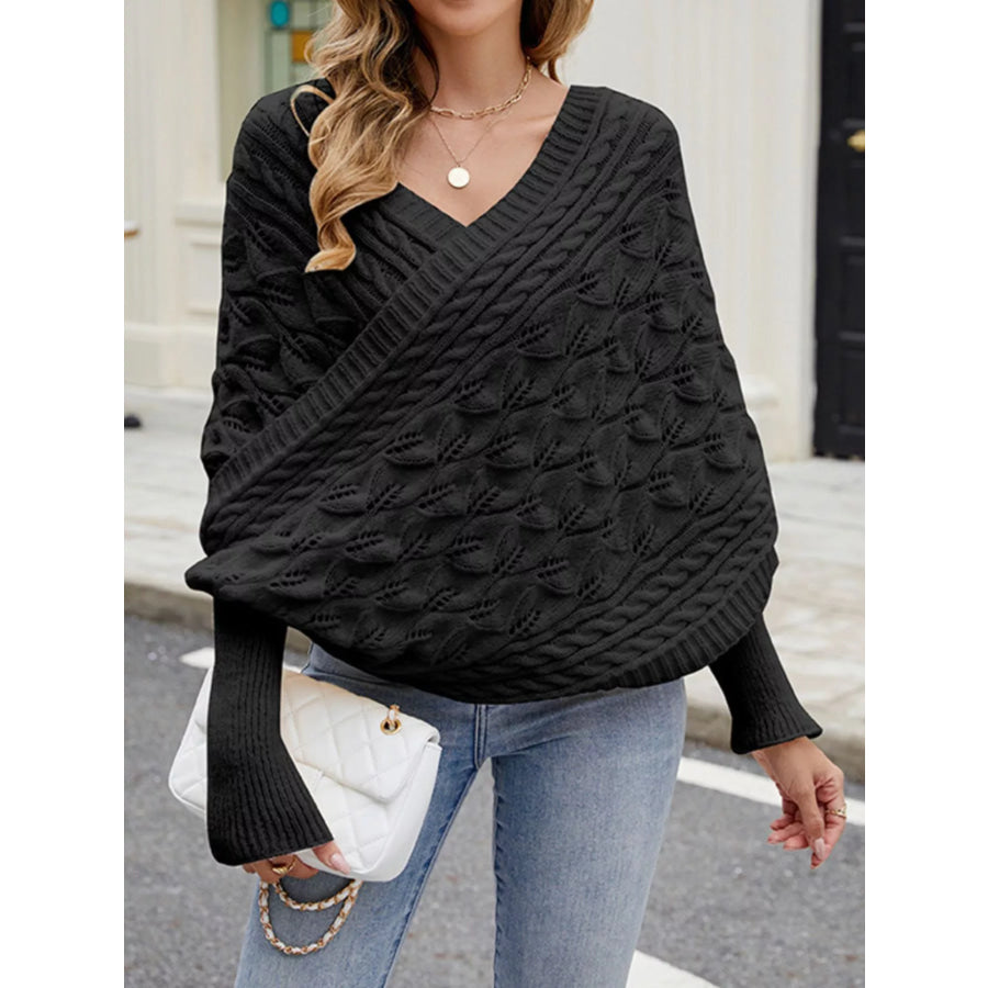 Cable Knit Batwing Sleeve Sweater Black / One Size Apparel and Accessories