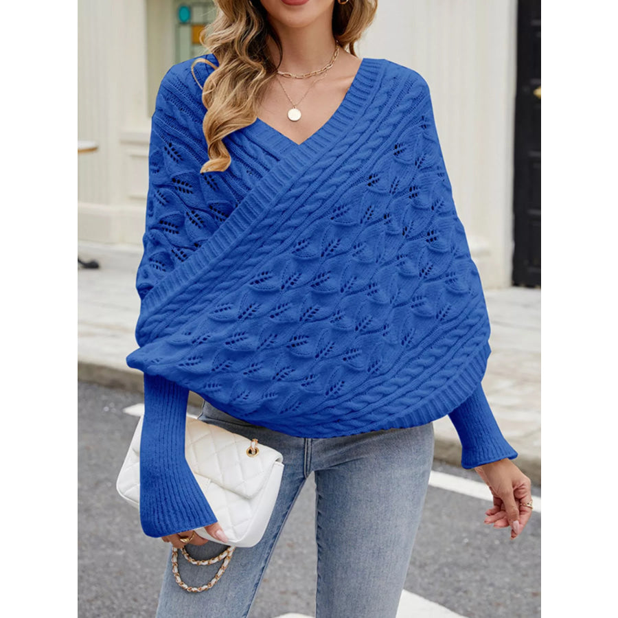 Cable Knit Batwing Sleeve Sweater Blue / One Size Apparel and Accessories