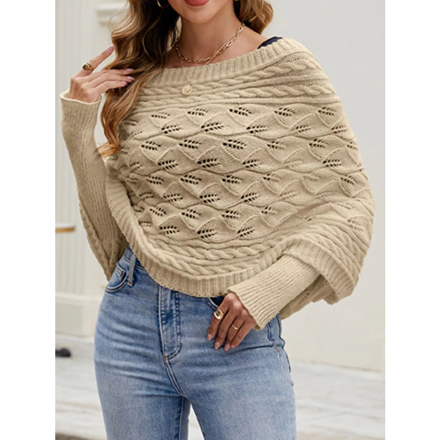Cable Knit Batwing Sleeve Sweater Brown / One Size Apparel and Accessories