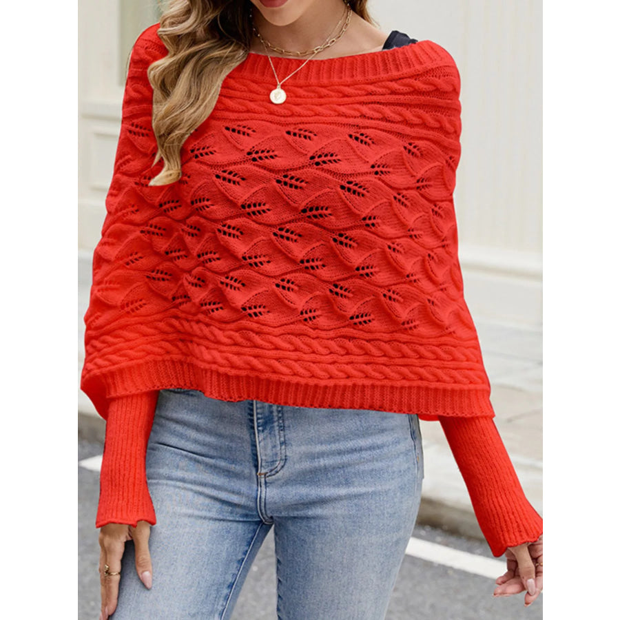 Cable Knit Batwing Sleeve Sweater Red / One Size Apparel and Accessories