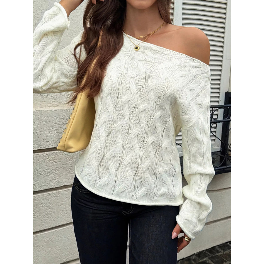 Cable Knit Boat Neck Sweater Apparel and Accessories