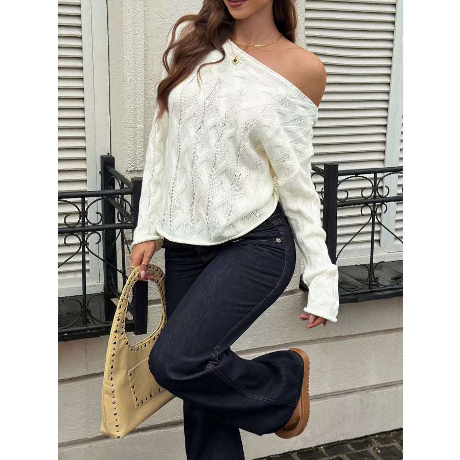 Cable Knit Boat Neck Sweater Apparel and Accessories