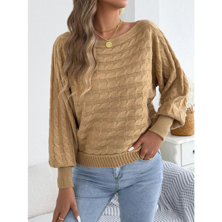 Cable Knit Boat Neck Sweater Apparel and Accessories