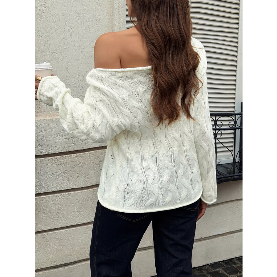 Cable Knit Boat Neck Sweater Apparel and Accessories
