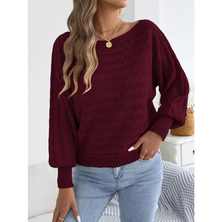 Cable Knit Boat Neck Sweater Apparel and Accessories
