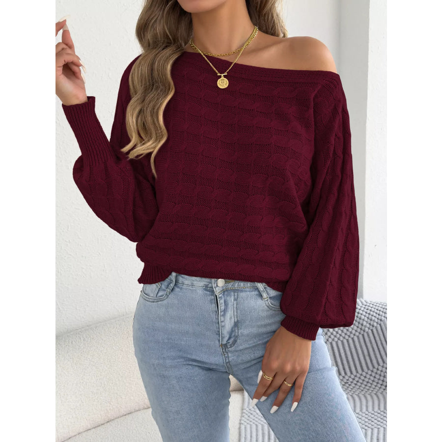 Cable Knit Boat Neck Sweater Apparel and Accessories