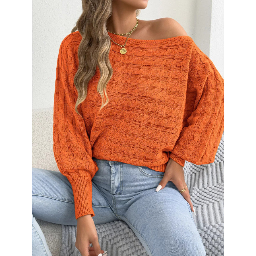 Cable Knit Boat Neck Sweater Orange / S Apparel and Accessories