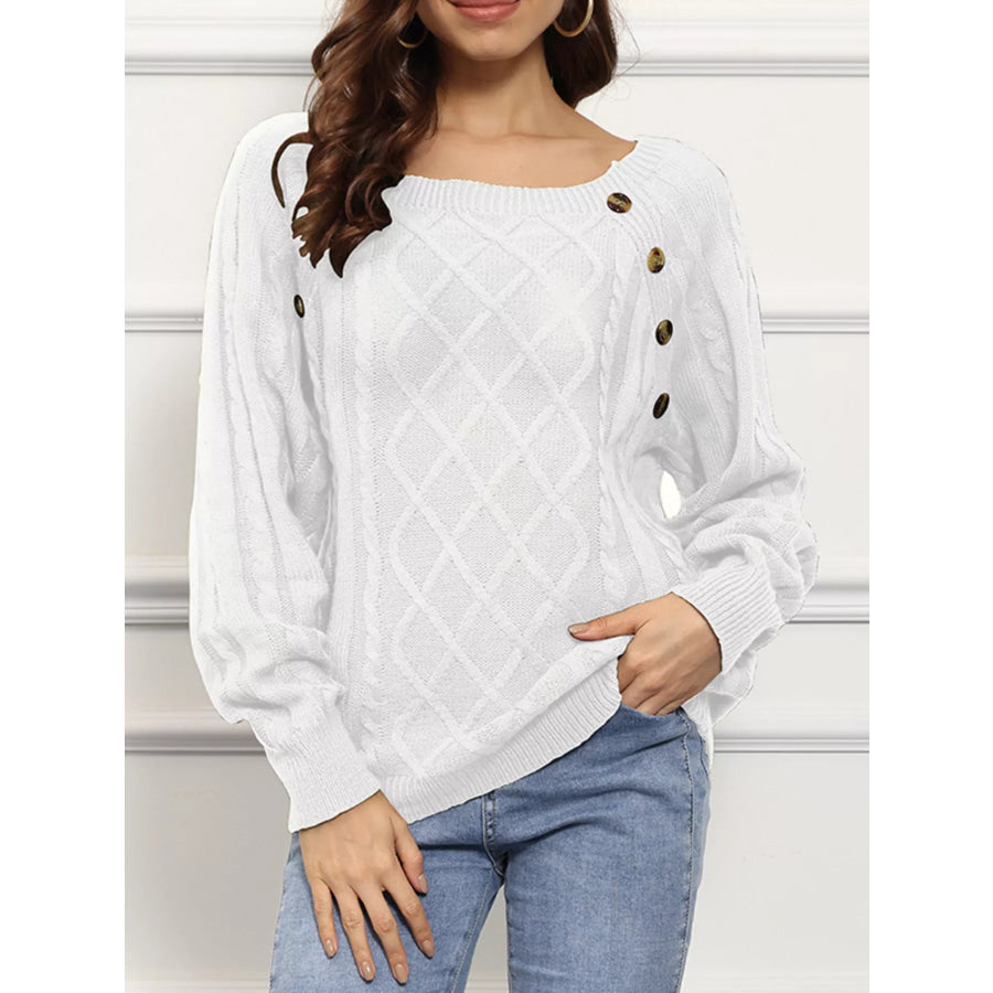 Cable Knit Boat Neck Sweater White / S Apparel and Accessories