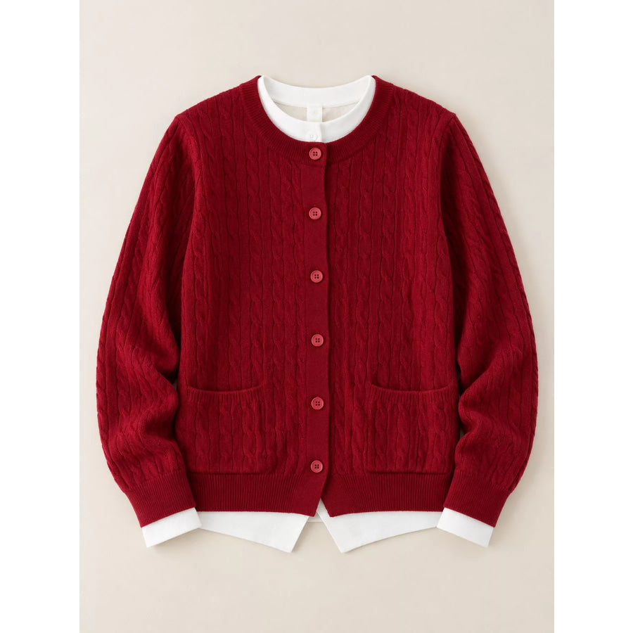 Cable-Knit Button-Down Cardigan Apparel and Accessories