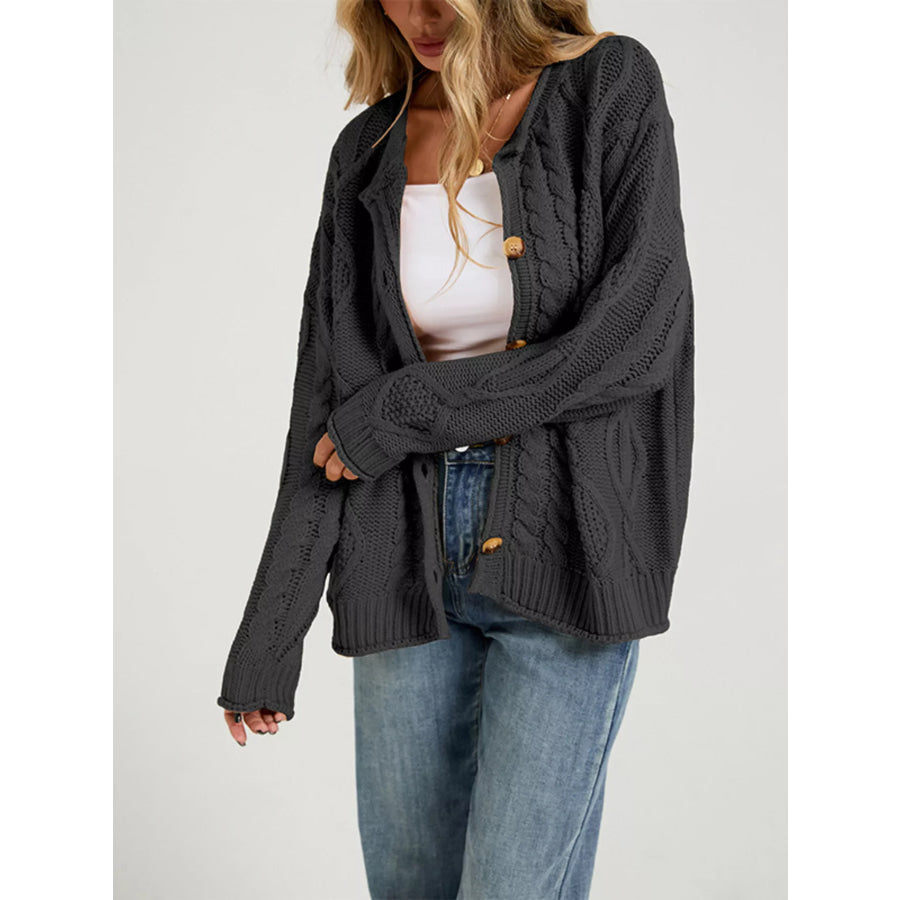Cable-Knit Button-Down Cardigan Apparel and Accessories