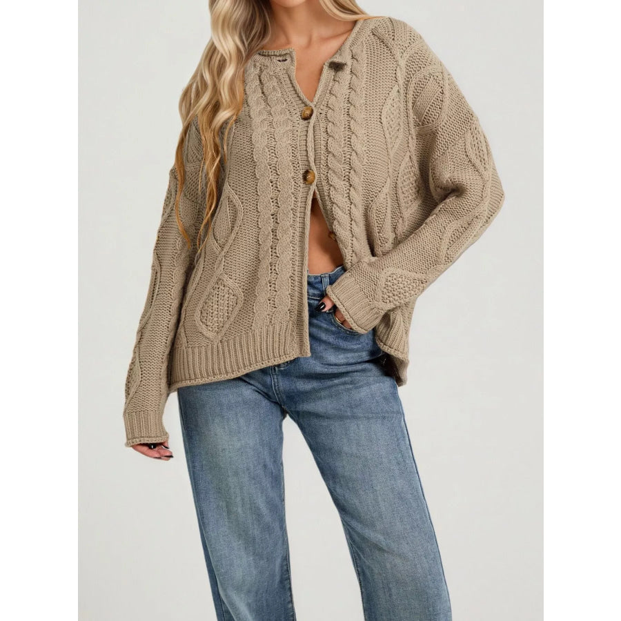 Cable-Knit Button-Down Cardigan Apparel and Accessories