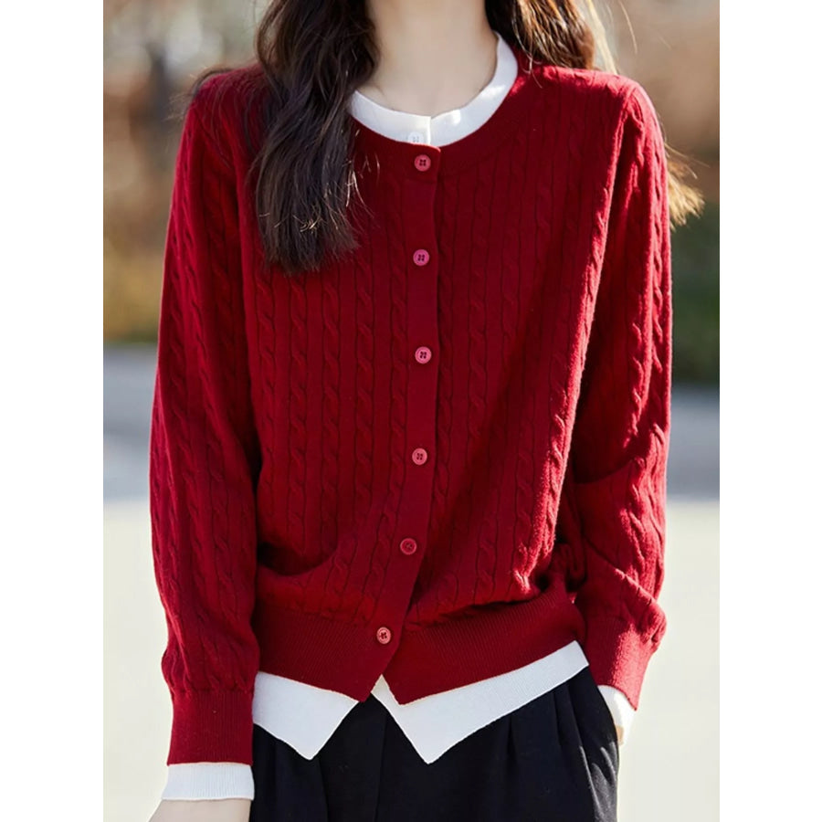Cable-Knit Button-Down Cardigan Apparel and Accessories